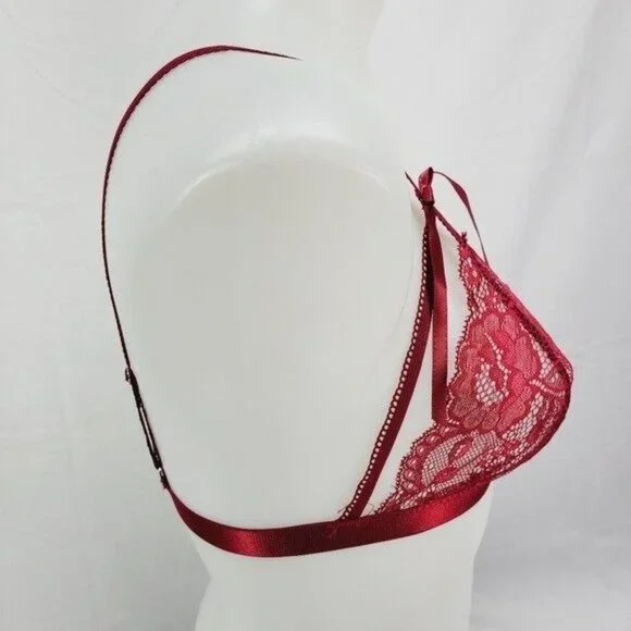 * Avidlove small bra garter set floral lace sexy set bow detail burgendy c… - Picture 9 of 11